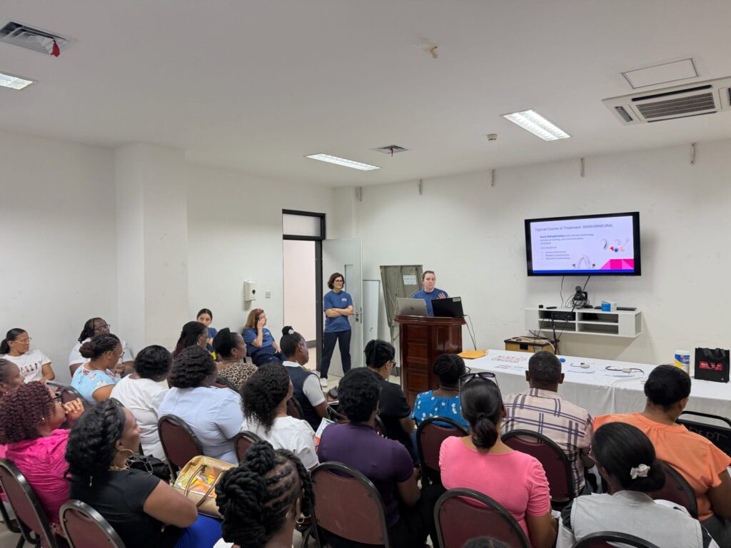Participants attend a classroom presentation.