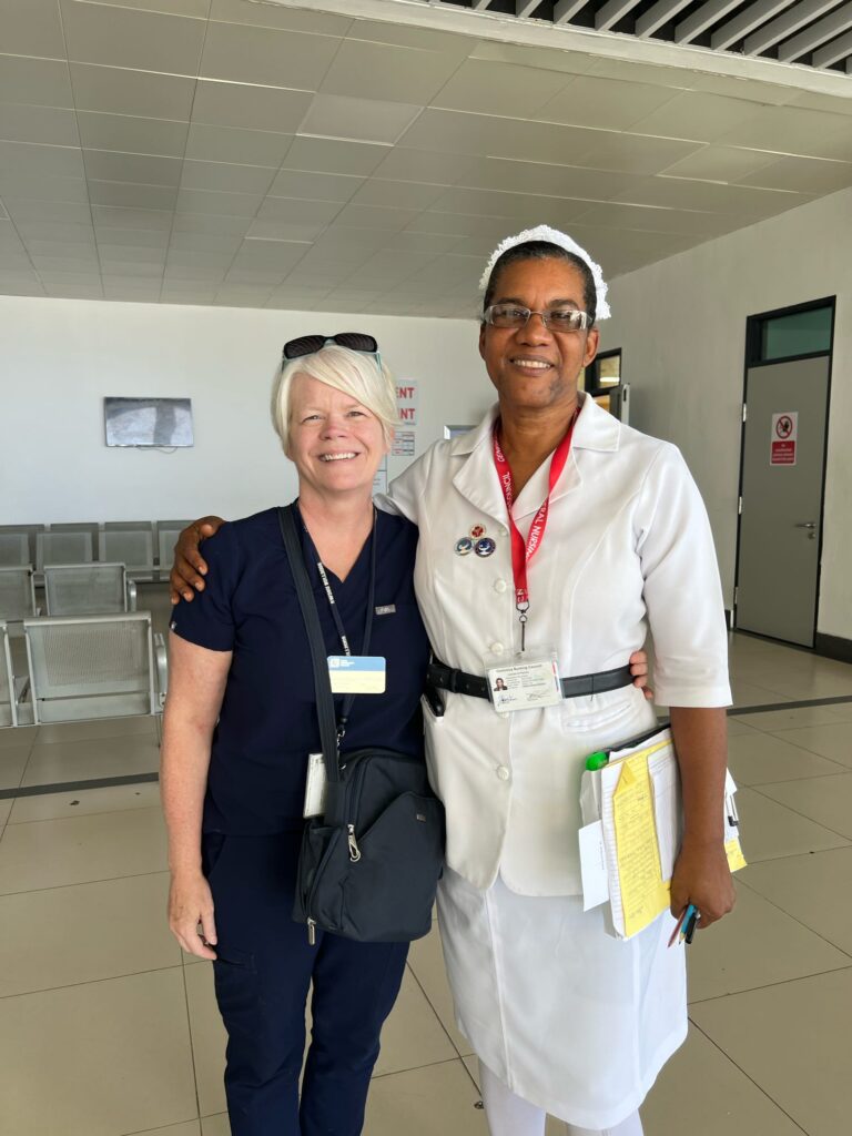 Two people meet in a nursing office.